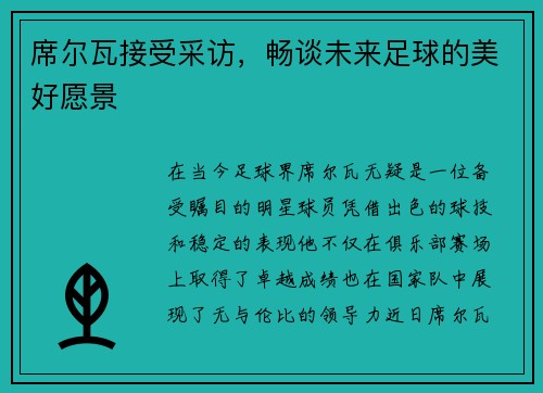 席尔瓦接受采访，畅谈未来足球的美好愿景